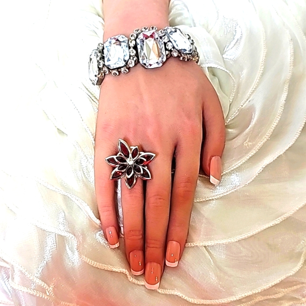 Flowered Custom Ring with Silver Adjustable Band. OS - Picture 6 of 9